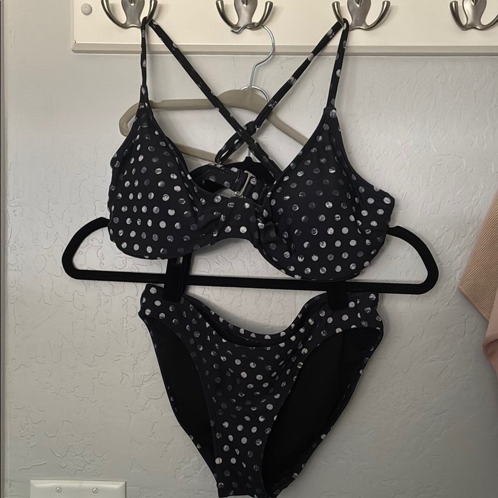 Athleta Black and White Polka Dot Bikini Set